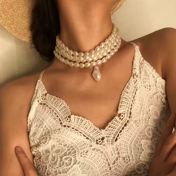 Anthropologie Jewelry - Aziza Pearl Multilayer Choker Necklace